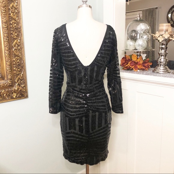 Black Sequin Glitter Bodycon Cocktail Party Dress - Picture 6 of 8